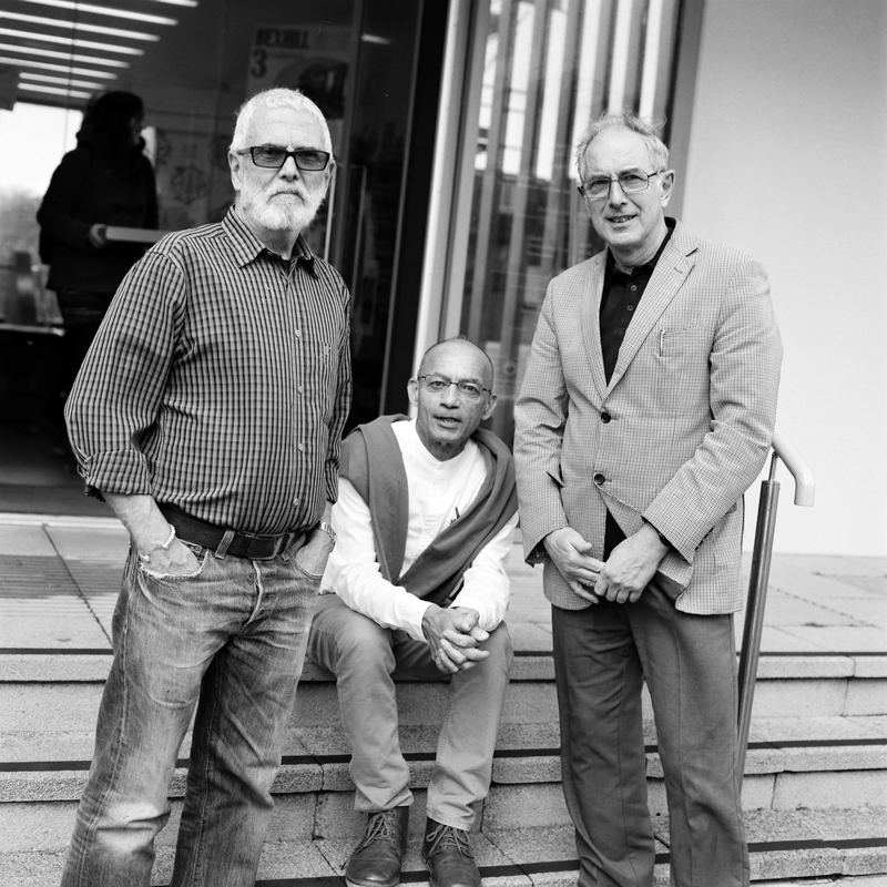 L-R Assistant Curator Steve Robotham, Friends Committee member Christophe Fernandez, Curator Alan Barwick, Bexhill Museum, 2019